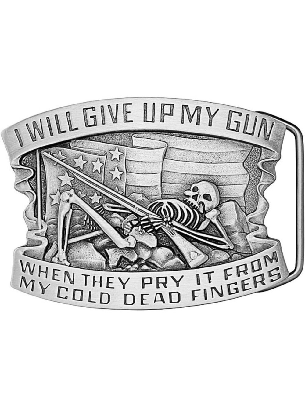 Men's Skeleton Belt Buckle - Unique Give Up My Gun Design, Stylish Metal